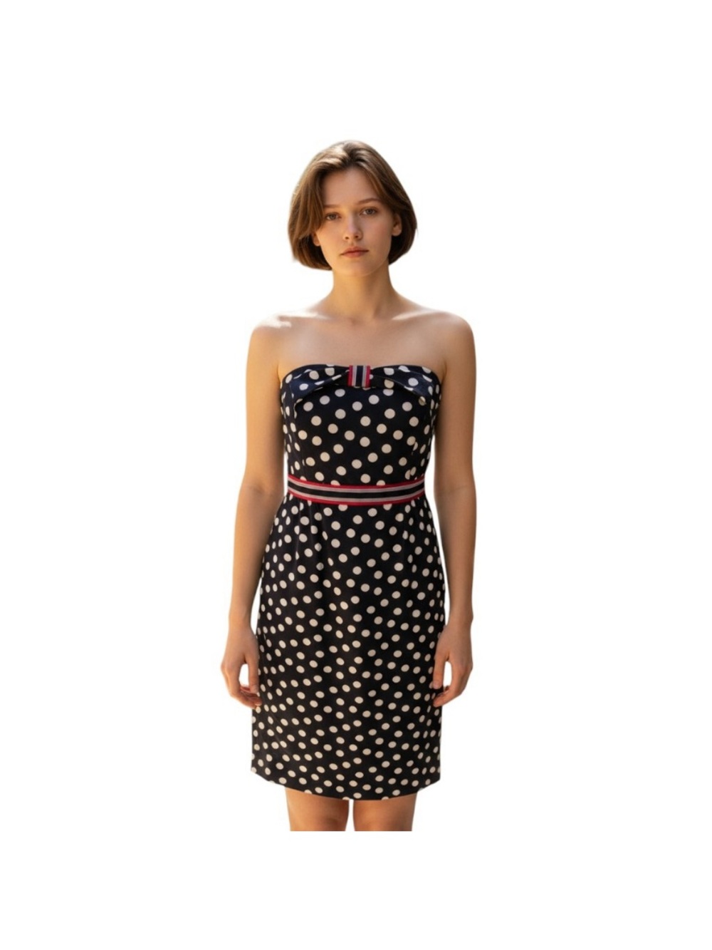 Anthropologie Maeve | Strapless Polka Dot Mini | Retro Pin Up | Blk/Wht/Red | 6